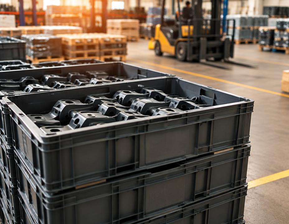 Linha produtiva com peças plásticas prontas para expedição